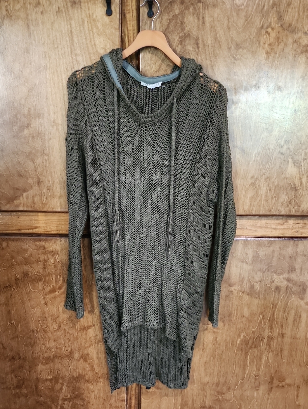 Olive Green Open-Knit Hooded Women's Sweater